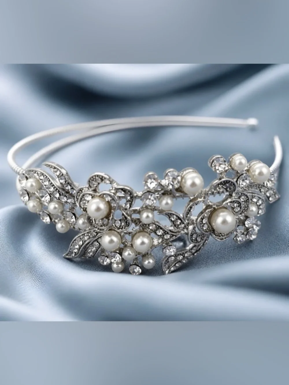 Stunning Silver-tone Faux Pearl & Crystal Floral Headband